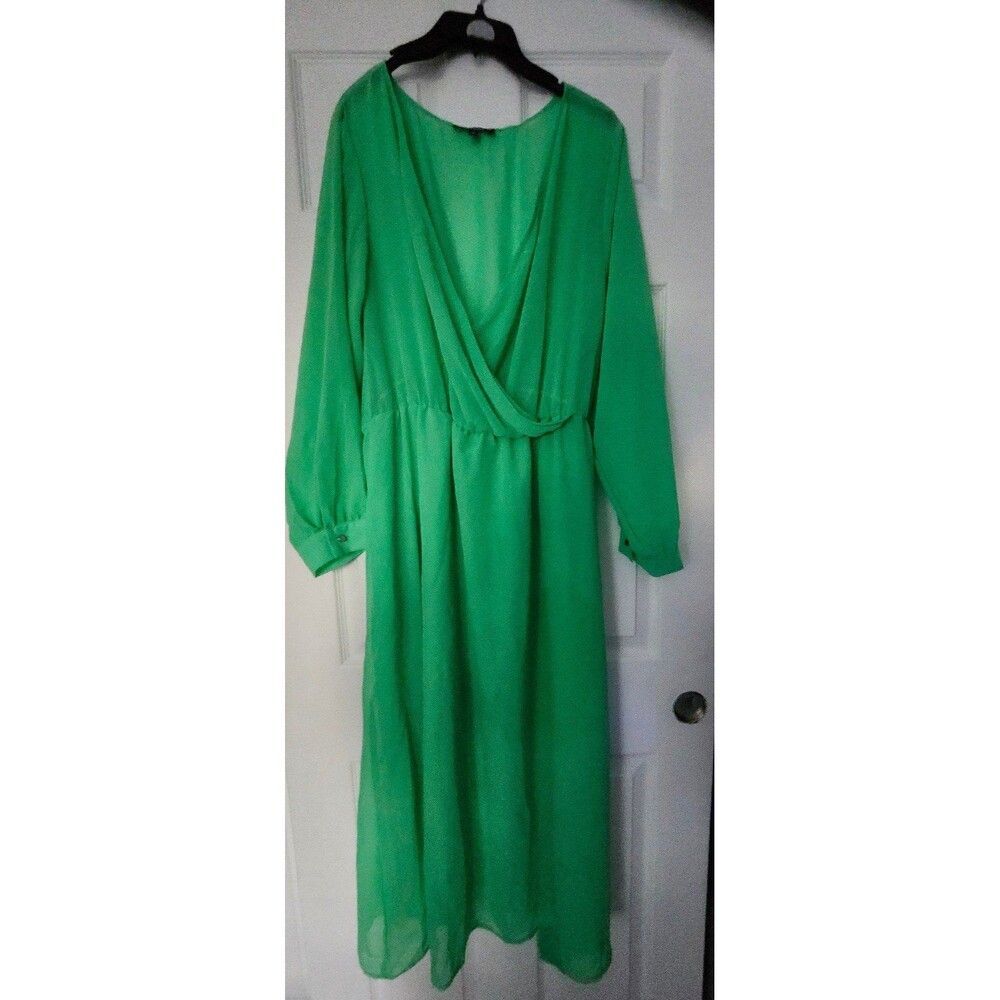 Sheer Wrap Blouse Look Top Lined Bottom Women's Plus Maxi Dress 3X